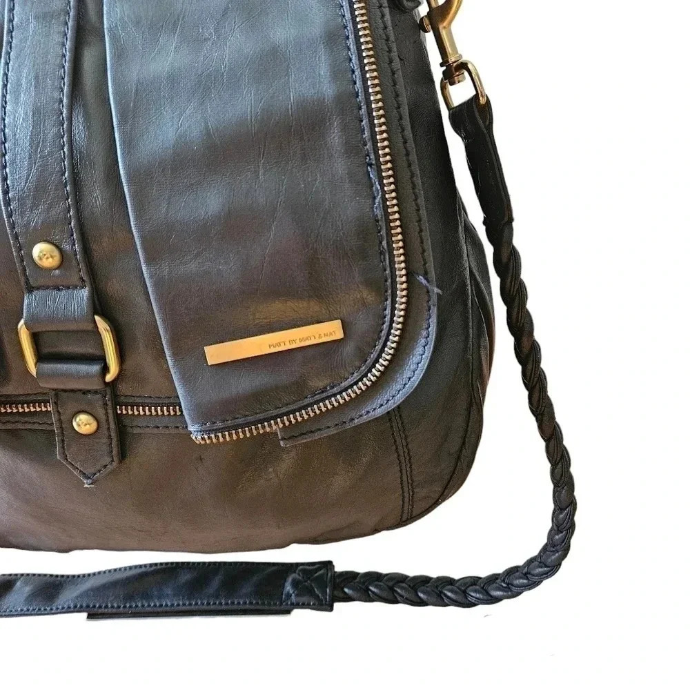 Matt & Nat Vegan Leather Braided Strap Crossbody Shoulder Bag Navy Blue. - Picture 5 of 13